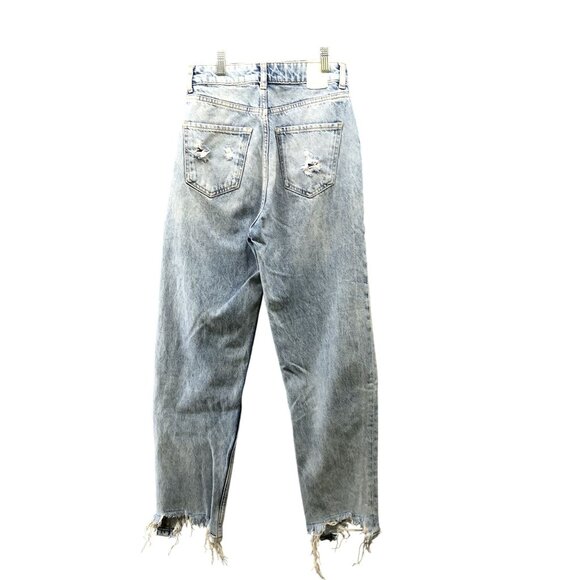 Zara High Waisted Mom Jean Womens Size 2 Light Wash Blue Distressed Raw Hem - Picture 2 of 11